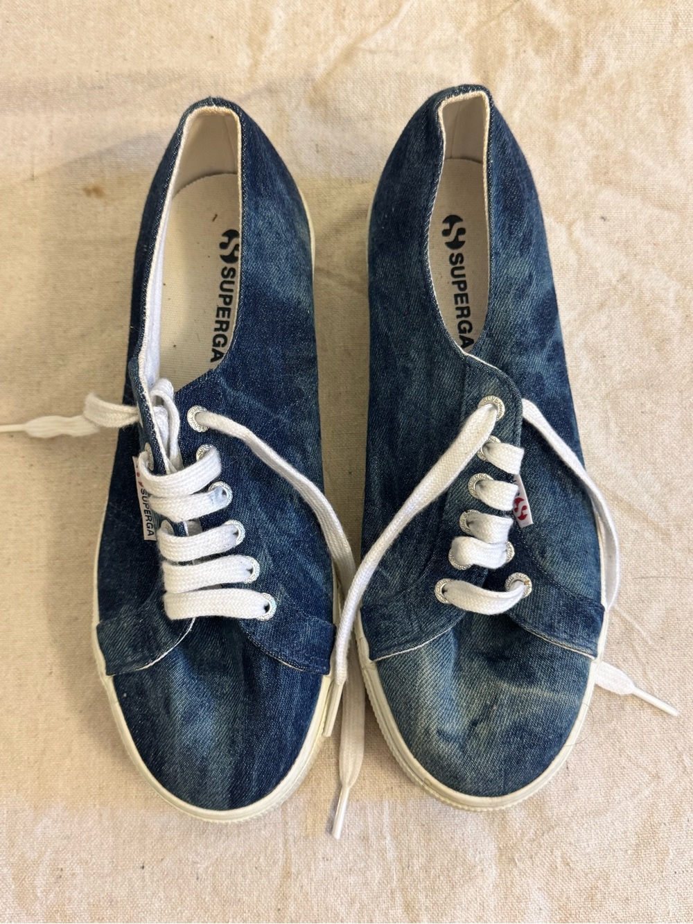 Superga Denim-Style Low Top Sneakers in Blue with White Laces